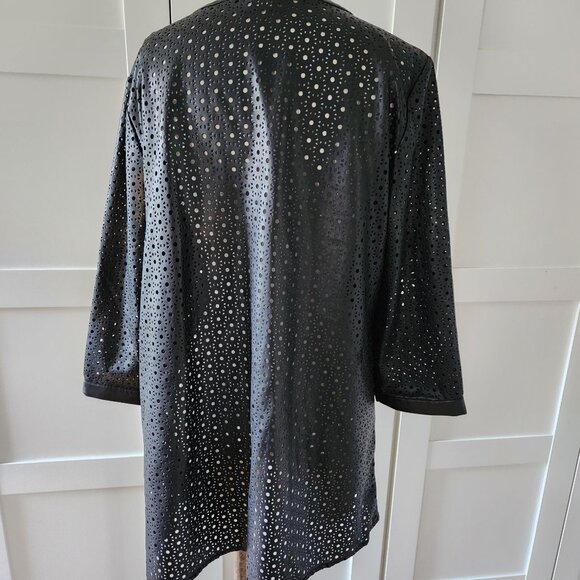 Chico's Perforated Floral Faux Leather Jacket 2 - Picture 4 of 10